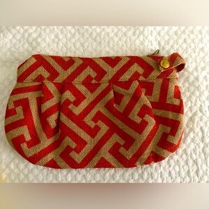 Mudpie orange & jute tan mini bag, geometric pattern, travel, party, mini